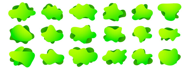 Organic amoeba blob shape gradient vector illustration set Abstract irregular form Flat style Fluid for design and paint Simple amoeba shape Asymmetric spot Clipart of bubble blotch, deform drip