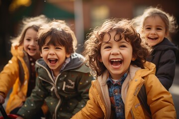 Kindergarten Students Laughing And Playing, Generative AI