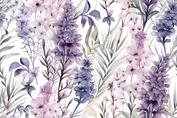 Wild Flowers bloom watercolor  seamless pattern 