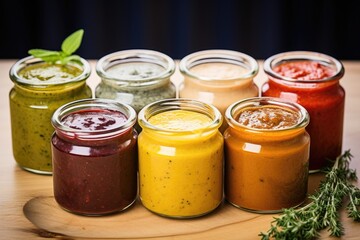 variety of homemade sauces in glass jars