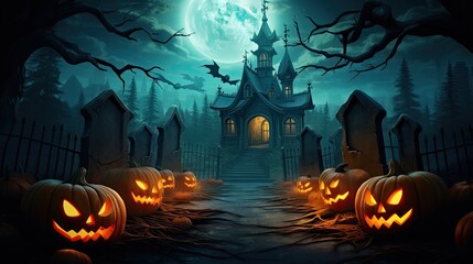 Fototapeta na wymiar halloween, many pumpkins with blur halloween background