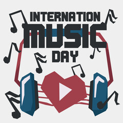 international music day, social media pomter, invitation, flat style vector graphic, heart music