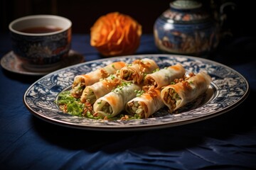 finished spring rolls on a serving plate
