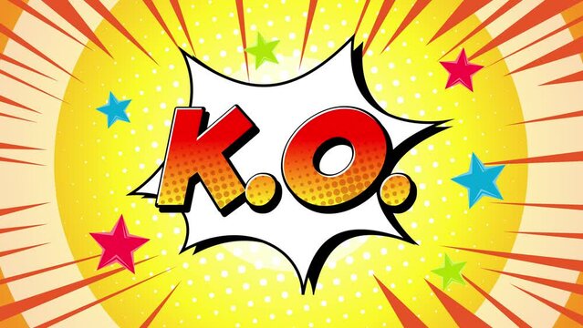 Animated KO comic retro text with dynamic motion graphic background