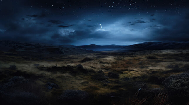 Mystical Moorland Beneath the Starlit Sky