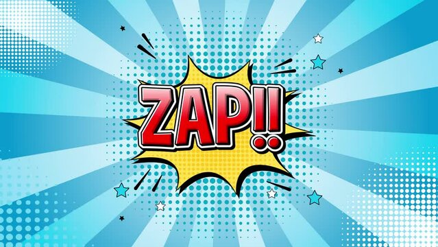 Dynamic motion graphic background with ZAP comic retro text animation.