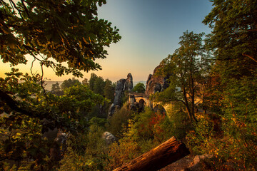 the bastei in the glow of the morning sun