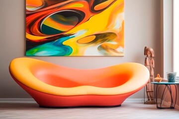 Futuristic sofa, in a modern room. Generative AI.