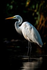 A great egret, with its elegant white plumage and long neck. Generative AI.