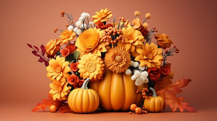Naklejka na ściany i meble Beautiful autumn bouquet in pumpkin