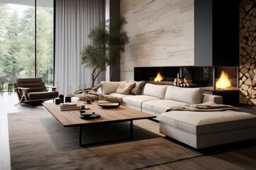 minimalist living room with a mix of textures and materials
