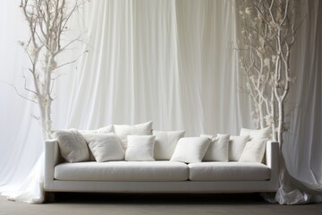 white sofa with monochromatic cushions