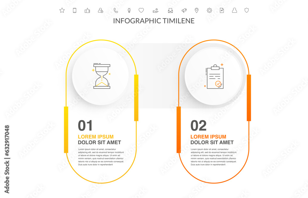 Aufkleber timeline vector infographic with infochart. business modern template presentation with 2 steps and i