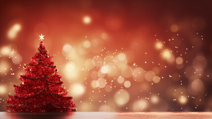 Fototapeta na wymiar Christmas background with xmas tree and sparkle bokeh