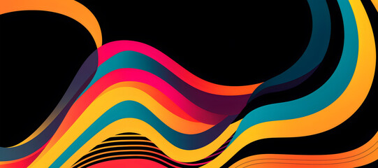 Creative background composition. Dark neon multi colour groovy curve swirl 60s abstract background. Banner Mock up template. 3D render