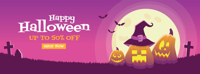 happy halloween offer sale promotion or banner template background vector illustration