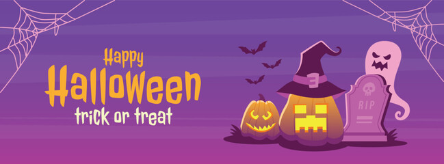 halloween theme banner or party invitation template background vector illustration with text placeholder