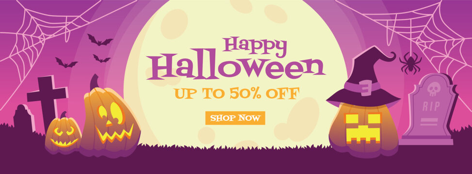 happy halloween offer sale promotion or banner template background vector illustration