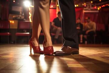 Obrazy na Plexi  close-up of salsa dance steps on a dance floor