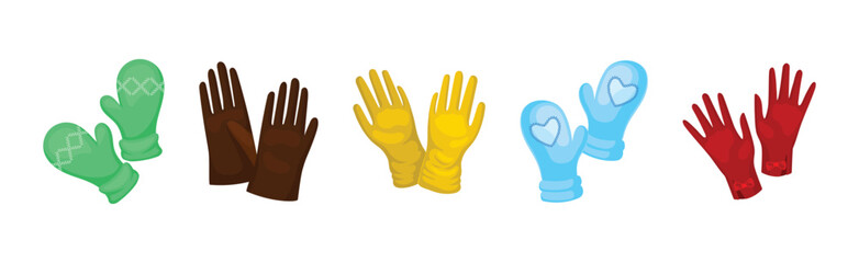 Pair of Gloves and Mittens as Garment Covering Hand Vector Set
