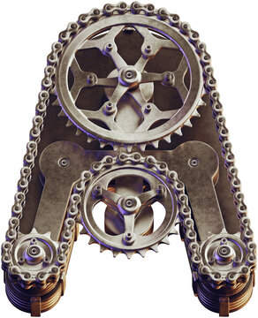 Vintage mechanical letter A. 3d rendering of steampunk style font made of bike gears and chain.