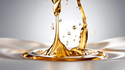 yellow drop oil, Liquid gold oil drop ripple background, abstract liquid background, olive or engine oil splash with waves