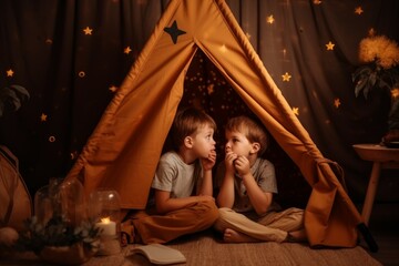 Fototapeta na wymiar Kids tent room decor. Generate Ai