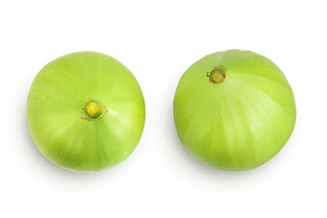 Ripe green fig fruit isolated on white background. Top view. Flat lay.