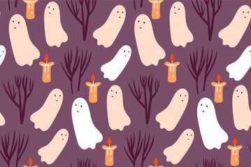 Seamless autumn pattern with prevision. Cute Halloween wallpaper.
