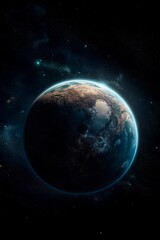 Planet earth in the background of the universe, photorealistic. Generative AI.