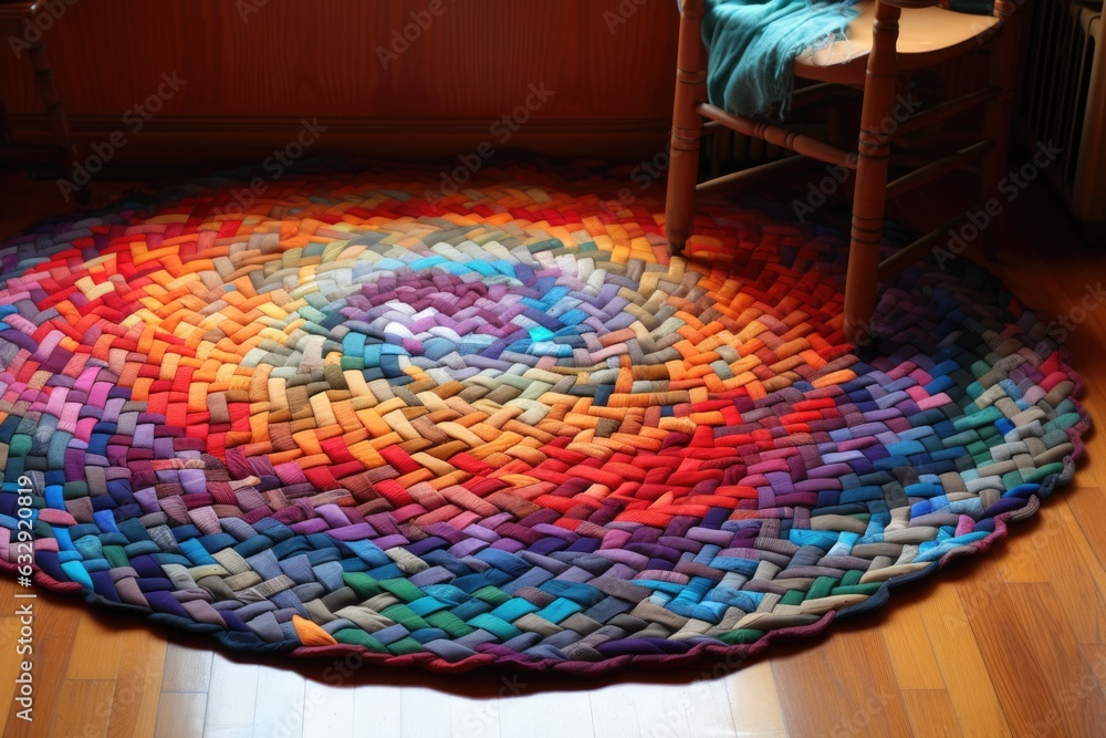 Wall mural braided rug from fabric scraps