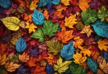 A lot of colorful leaves in the style of naturalistic tones