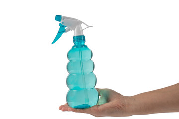 spray bottle in hand, isolated on transparent background