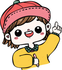 bright idea kid boy vibrant cartoon Doodle. Back to School kid.