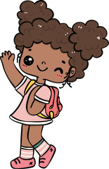 Cheerful Student black girl vibrant cartoon Doodle. Back to School kid.