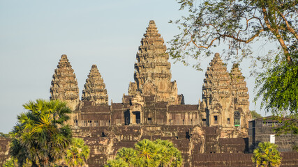 Ancient ruins Angkor Wat temple - famous Cambodian landmark. Siem Reap, Cambodia.