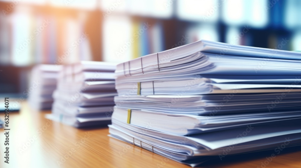 Poster stack of documents on the office desk.created with generative ai technology.