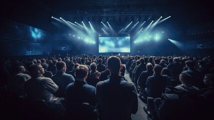 Business and entrepreneurship symposium. Audience in conference hall. Created with Generative AI technology.