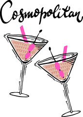 Cosmopolitan. Party print with cocktails  for t-shirt, clothing, cards, message and more design.