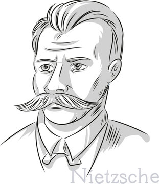 Nietzsche Philosopher Hand drawn line art Portrait Illustration