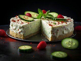 Chili pepper and cucumber cheesecake extremely detailed generative ai
