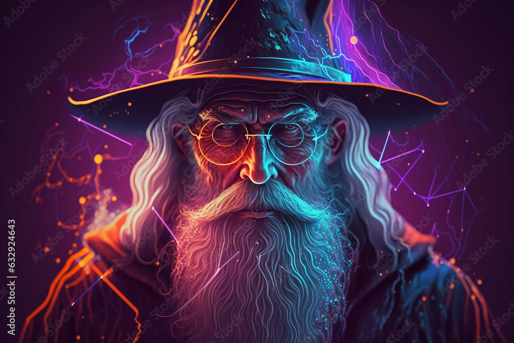 Poster powerful wizard portrait illustration. ai generated - Posters