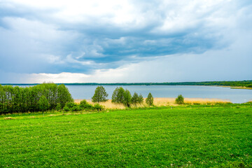 View of the Grimnitzsee near Barnim, Joachimsthal. Landscape at the lake with the surrounding...