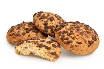 oatmeal chocolate chip cookie isolated on white background