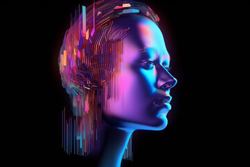 Intersection of human face and artificial intelligence, where technology meets the intricacies of facial expressions and emotions, blurring the line between human and machine. Ai generated