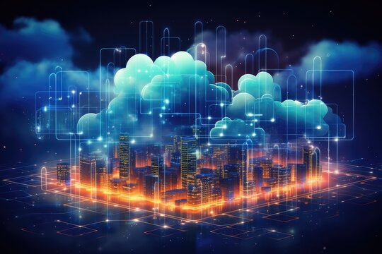 Cloud computing transfer big data on internet. futuristic digital technology .Generative AI