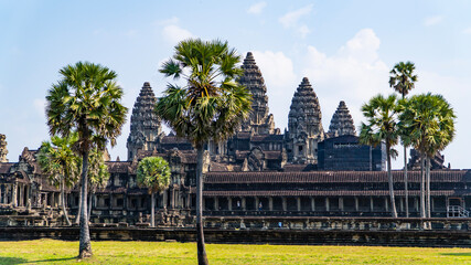 Ancient ruins Angkor Wat temple - famous Cambodian landmark. Siem Reap, Cambodia.