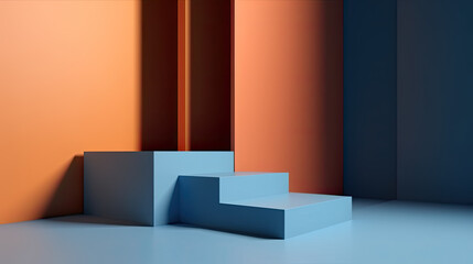 Minimal Orange Blue geometric showcase scene podium background and direct light