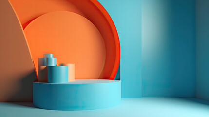 Minimal Orange Blue geometric showcase scene podium background and direct light