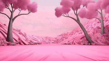 Papier Peint photo Rose  3d render of abstract mountain landscape with pink and white color background